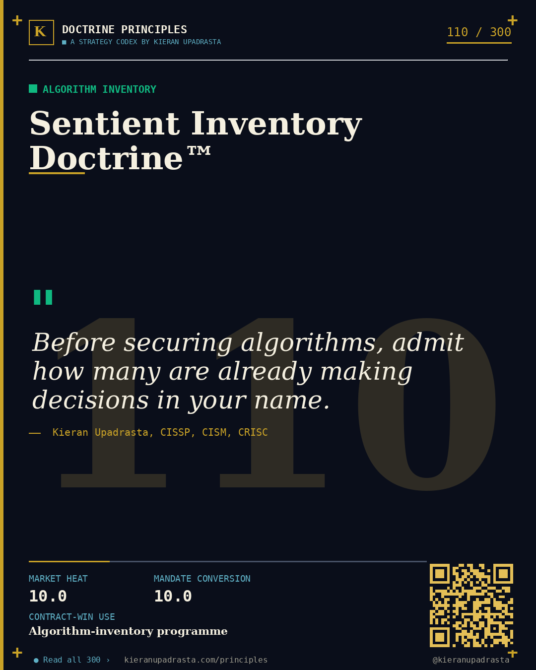 Principle 110: Unguided Weapon Doctrine™ — Autonomous Systems doctrine card by Professor Kieran Upadrasta, CISSP CISM CRISC, Schiphol University