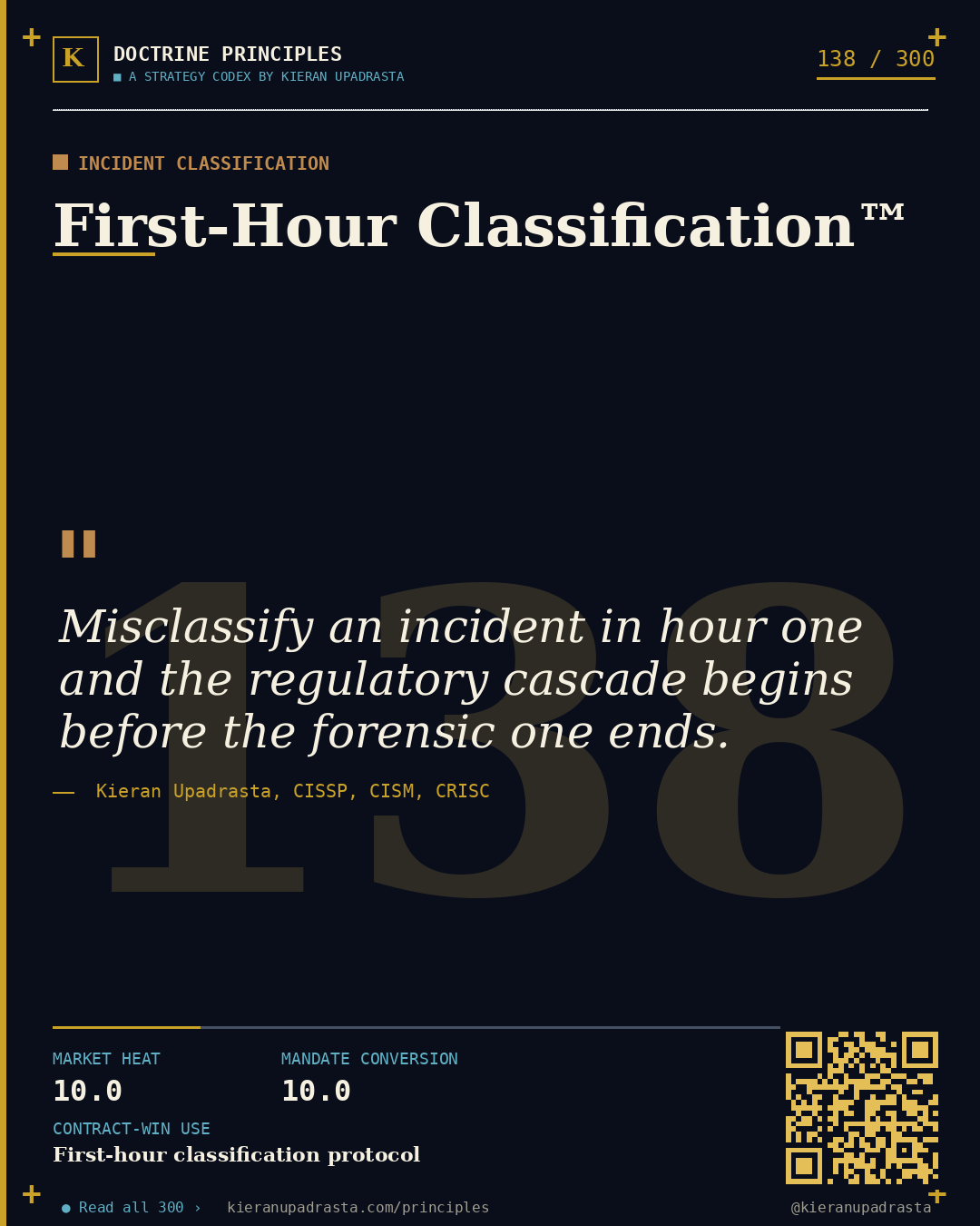 Principle 138: Personal Exposure Doctrine™ — Executive Liability doctrine card by Professor Kieran Upadrasta, CISSP CISM CRISC, Schiphol University