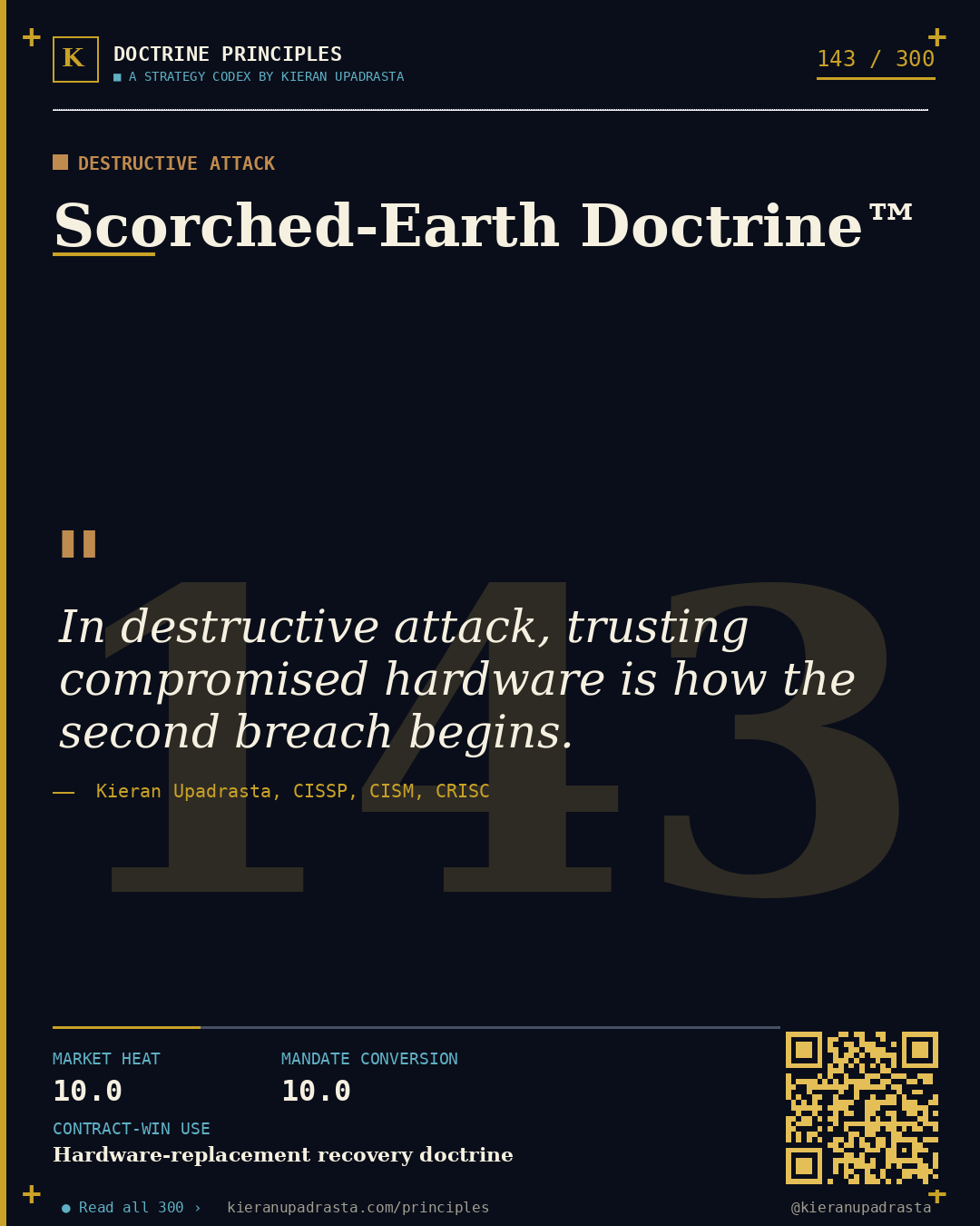 Principle 143: Last-Line Doctrine™ — Backup Isolation doctrine card by Professor Kieran Upadrasta, CISSP CISM CRISC, Schiphol University