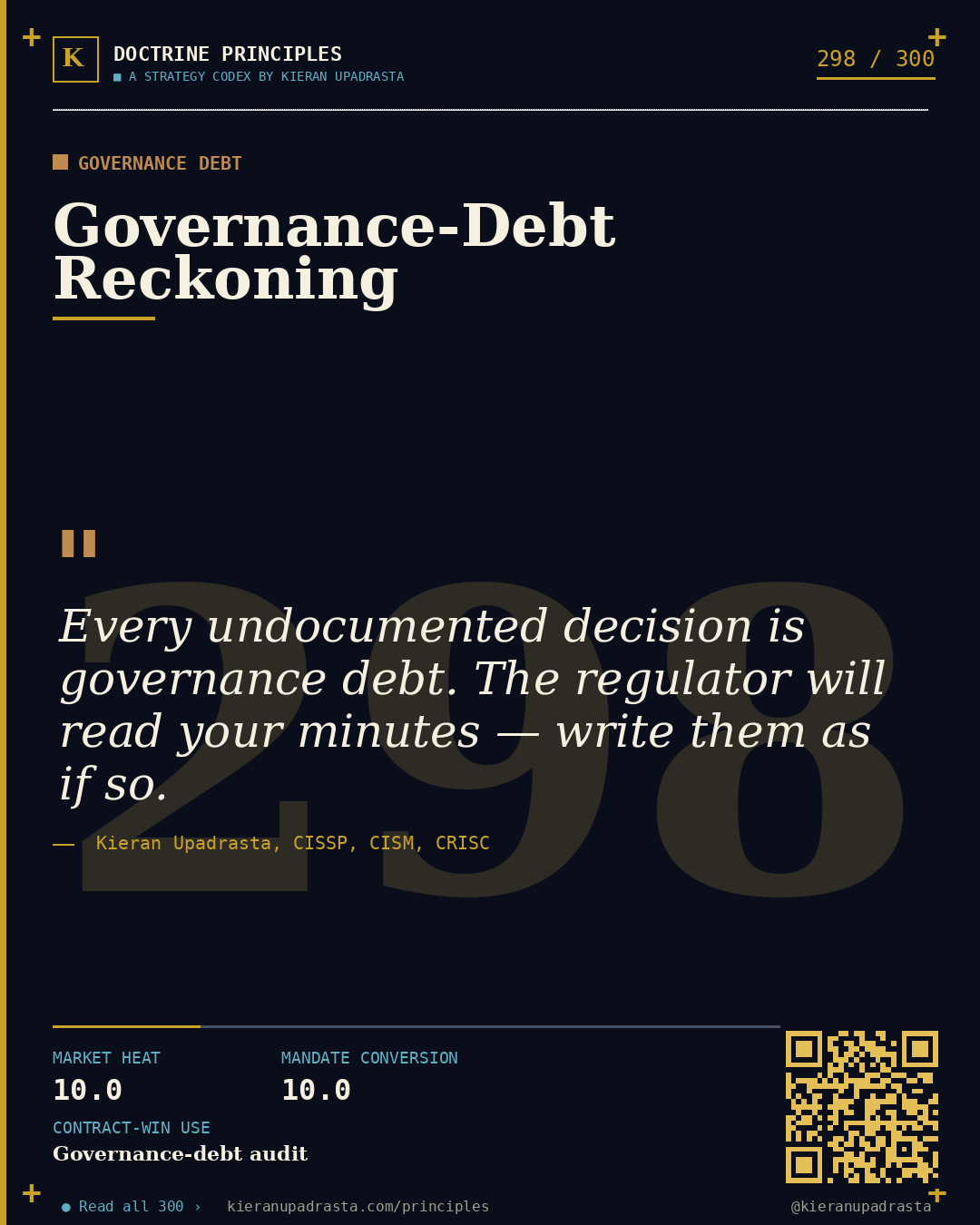 Principle 298: Irreversible-Action Doctrine — Irreversibility doctrine card by Professor Kieran Upadrasta, CISSP CISM CRISC, Schiphol University
